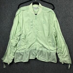 Puma Womens Mint Green Zip-Off Hem Bomber Windbreaker Jacket XL Ruched Sleeve